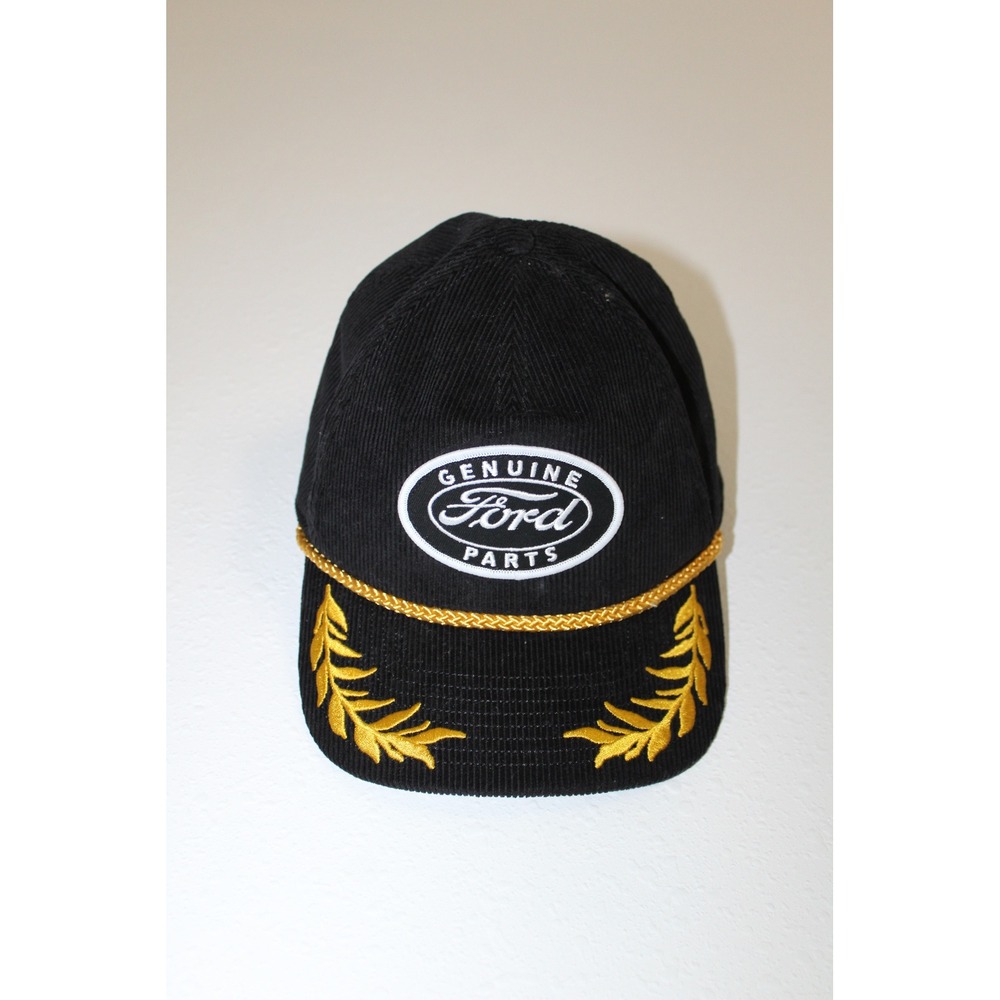 American Needle Ford Genuine Parts Corduroy Snapback Hat Black Gold Leaf Logo